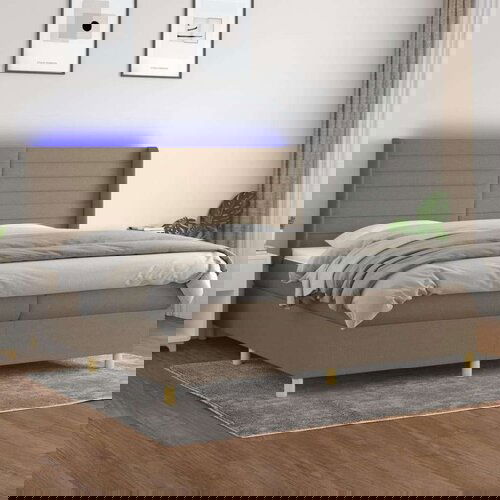  Box spring postelja z vzmetnico LED taupe 200x200 cm blago, (20901025) Slike