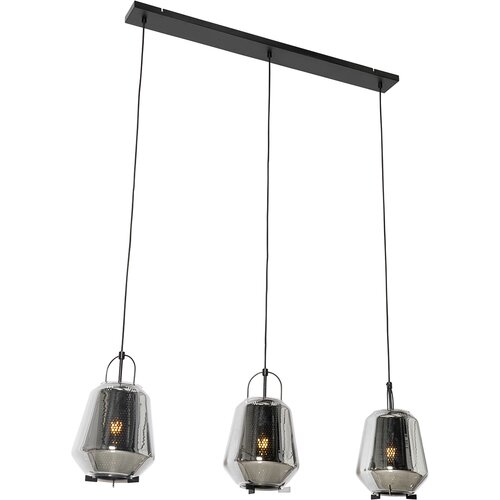 QAZQA Viseča svetilka črna z dimnim steklom 23 cm podolgovata 3-light - Kevin Cene