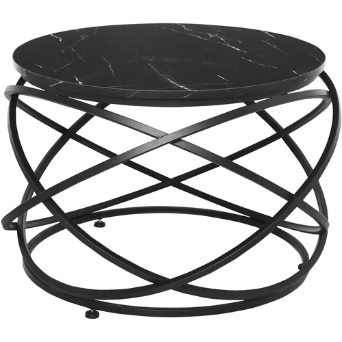 HOMCOM kavna mizica z vrhnjo stranjo z marmornim učinkom in kovinskim okvirjem, črna kavna mizica, okrogla in nizka kavna mizica za domačo pisarno, (20745602)