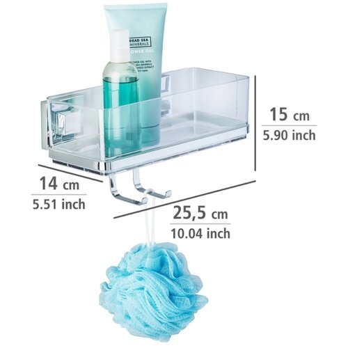 Wenko 22694100-Polica VACUUM-LOC QUADRO ED 25,5x15 cm srebrna/sjajni hrom/prozirna Cene