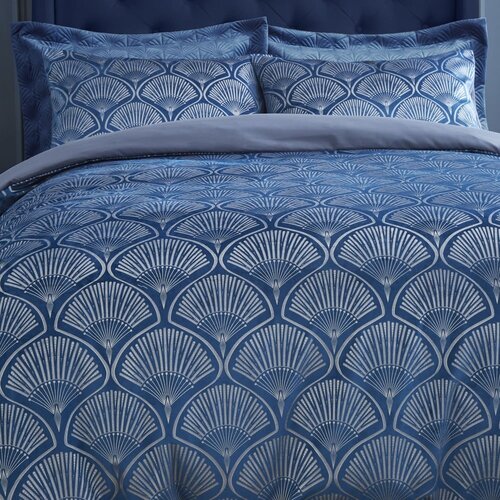 Catherine Lansfield Modra podalj&amp;scaron;ana posteljnina za zakonsko posteljo 230x220 cm Art Deco Pearl &amp;ndash; Slike