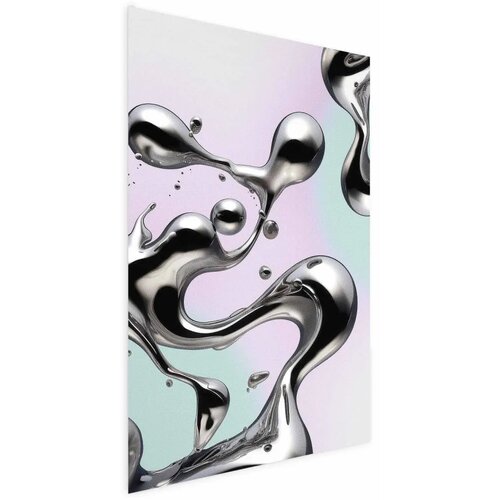  Plakat Metallic Fluidity - abstract silver forms on a mint-purple background 29.7x42 Cijene