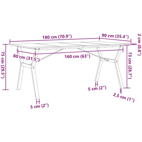  Blagovaonski stol Y-oblika 180x90x75 cm od borovine i čelik Slike