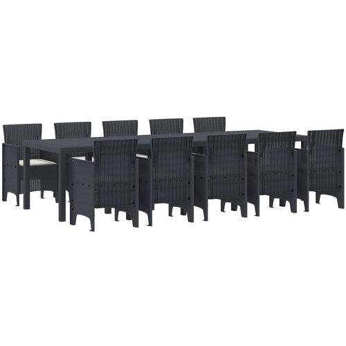 VidaXL 11-delni vrtnarski jedilni set s blazinami antracit poli ratan, vrtnarska miza antracit 150x100x73 cm poli ratan, vrtnarski stoli s blazinami 2 kosa antracit poli ratan, vrtnarski stoli s blazinami 4 kosa antracit poli ratan Slike