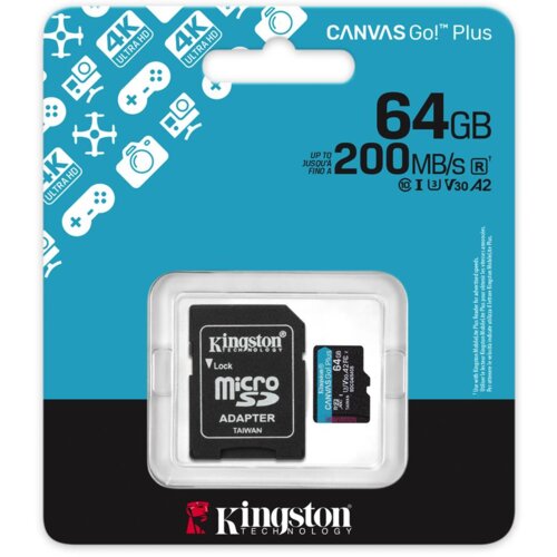 Kingston SPOMINSKA KARTICA 64GB 4K microSD (2v1 MICRO-SDXC ) 200MB/s Cene