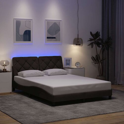  Okvir za krevet s LED rasvjetom bez madraca tamnosmeđi 140x190 cm tkanina Slike