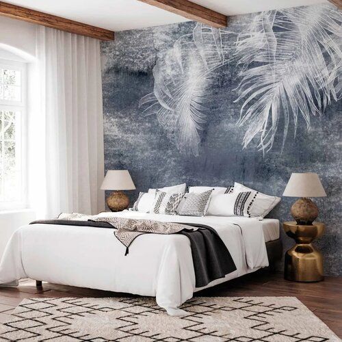  Foto tapeta - Abstraction with nature - exotic leaves on a blue background with pattern 200x140 Slike