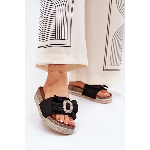 Boto Womens Platform Sandals With Bow And Decorative Brooch Black Lenela Cene