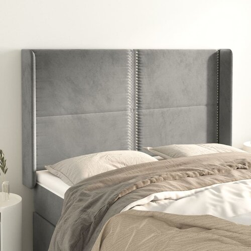 VidaXL Vzglavje z u&amp;scaron;esi svetlo siv 147x16x118/128 cm žamet Slike
