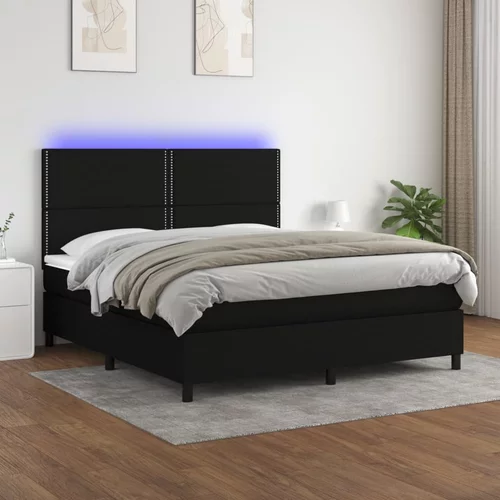  Krevet box spring s madracem LED crni 160x200 cm od tkanine