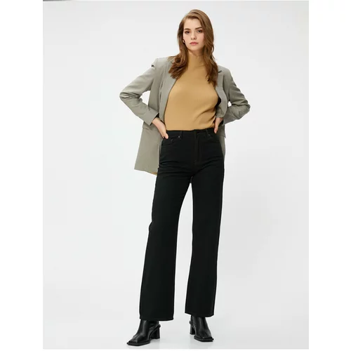 Koton High Waist Trousers. Straight Legs with Pocket Detail.