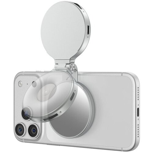 INF Magnetna mini LED-svetilka za selfie za telefon — 3 barvne temperature, polnilna 220 mAh, vrtljivo raztegljivo žepno ogledalo Srebrna, (5000294563) Cene