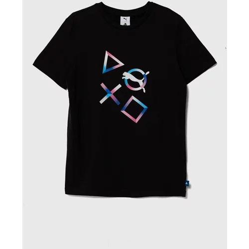 Puma Otroška bombažna kratka majica X PLAYSTATION črna barva