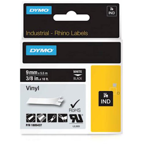 Dymo Trak Rhino Vinyl 1805437, 9 mm / 5.5 m (belo/črn), original Cene