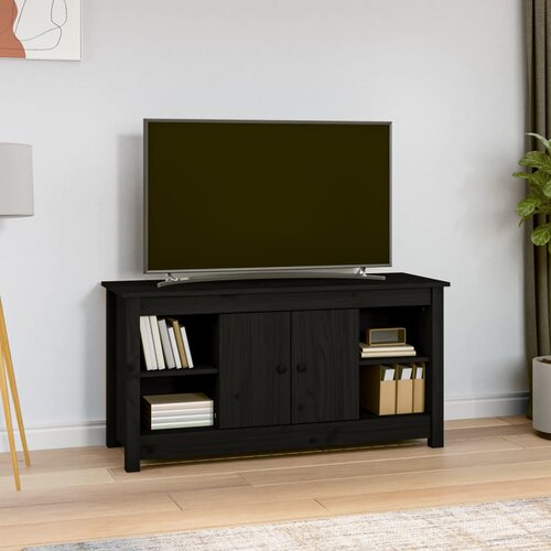 VidaXL TV ormarić crni 103 x 36,5 x 52 cm od masivne borovine Slike