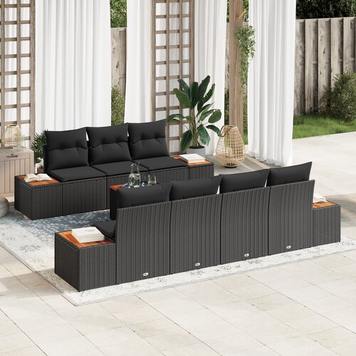 vidaXL 8-delni vrtni sofa set z blazinami Črna Poli ratan Akacija Cene