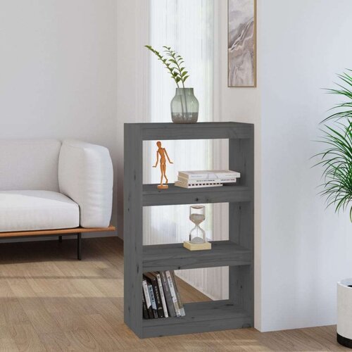 VidaXL knjižna omara/pregrada siva 60x30x103,5 cm trdna borovina Slike