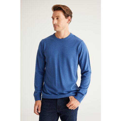 ALTINYILDIZ CLASSICS Men's Indigo Standard Fit Normal Cut Crew Neck Knitwear Sweater Slike