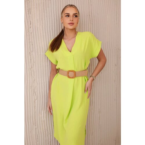 Kesi Włoski Dress with a decorative belt Green Neon Cijene
