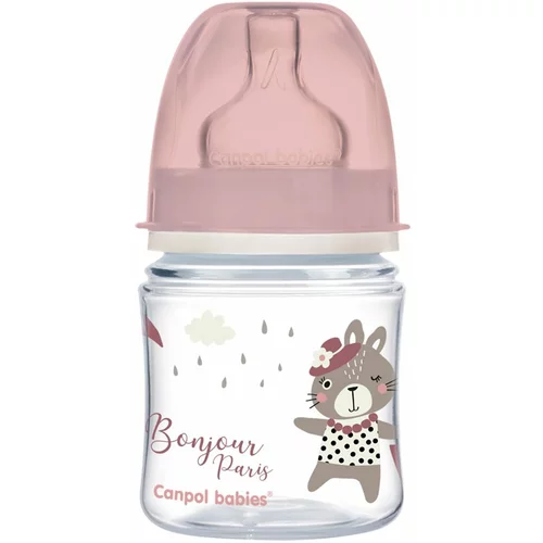 Canpol Bonjour Paris steklenička za dojenčke 0m+ Pink 120 ml