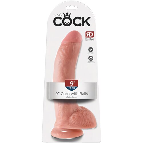 King Cock 9 - velik pripenjalni, testisni dildo (23 cm) - naravni Cene