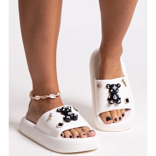 Gemre White platform slides with a teddy bear and gold accents Agatha Cijene