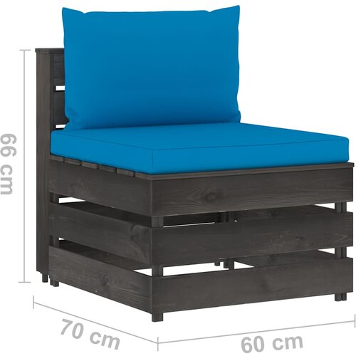  Modularna srednja sofa s jastucima od sivo impregniranog drva Plava Slike