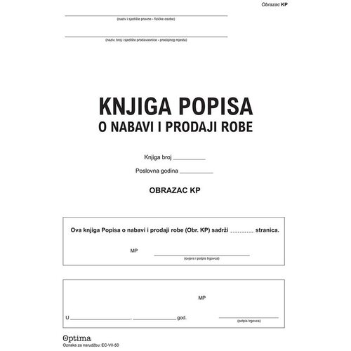 Optima Knjiga popisa o nabavi i prodaji robe VII-50 A4, tvrdi uvez Slike