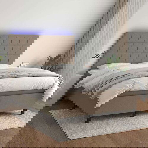  Box spring s madracem LED smeđesivi 140x190 cm tkanina Cijene