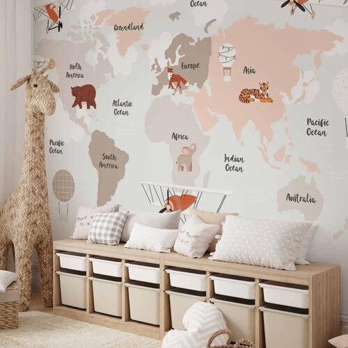  Foto tapeta - Map in Shades of Beige - Continents With Animals 200x140 Vodootporna Cene