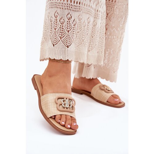 Boto Flat Women's Slippers With Decorative Detail Beige Nenitta Cene