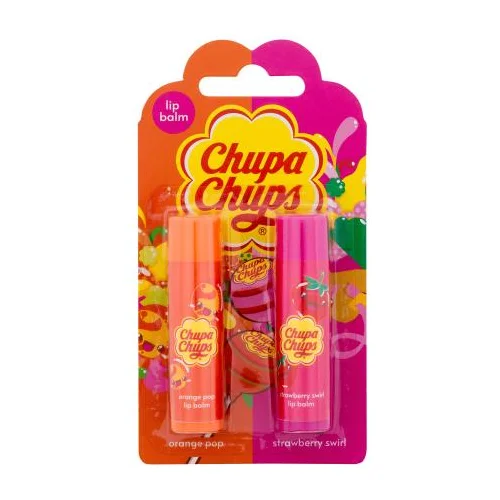 Chupa Chups Lip Balm Duo set2: balzam za ustnice 4 g Orange Pop + balzam za ustnice 4 g Strawberry Swirl