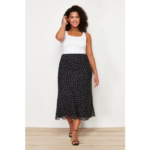 Trendyol Curve Black Polka Dot Herringbone Woven Skirt Slike