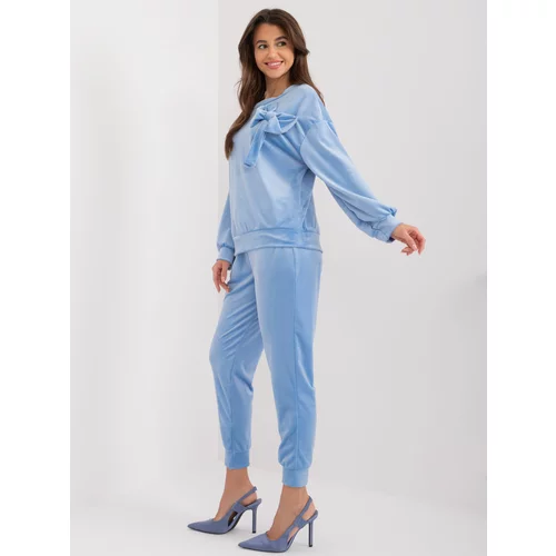 Fashion Hunters Light blue casual velour set with bow