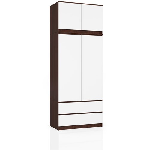 AKORD Garderobna Omara Z Nadgradnjo, 2 Vrata In 2 Predala, Wenge/Bela, (5000331741) Cene