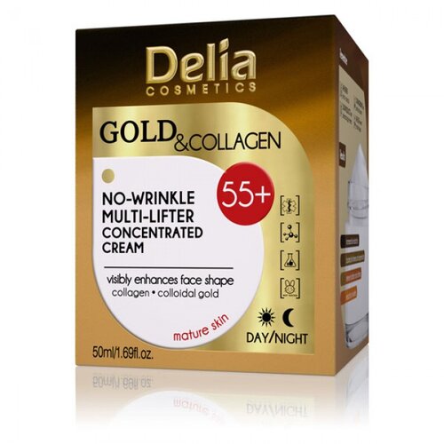 Delia GOLD &amp;amp; COLLAGEN Koncentrovana krema sa koloidnim zlatom i kolagenom protiv bora 55+ za lifting lica 50ml Slike