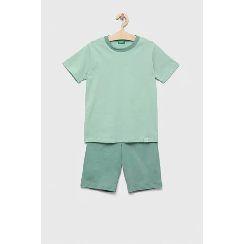 United Colors Of Benetton otroška bombažna pižama zelena barva
