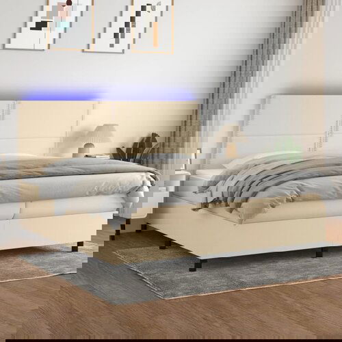 The Living Store Box spring postelja z vzmetnico LED krem 200x200 cm blago - Box Spring Postelja, (21518227) Slike
