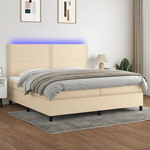 The Living Store Box spring postelja z vzmetnico LED krem 200x200 cm blago - Box Spring Postelja, (21518227)