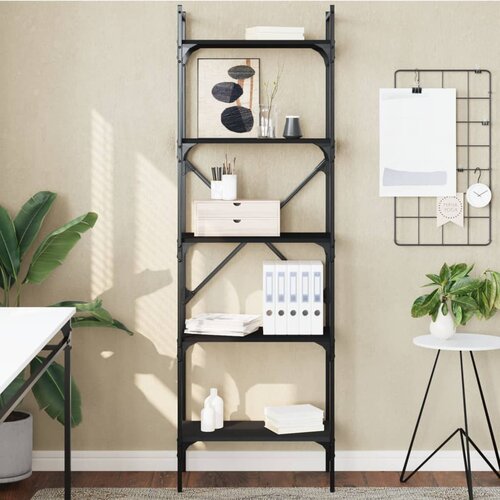 VidaXL Knjižna omara 5-nadstropna črna 56x31,5x174 cm inženirski les Slike