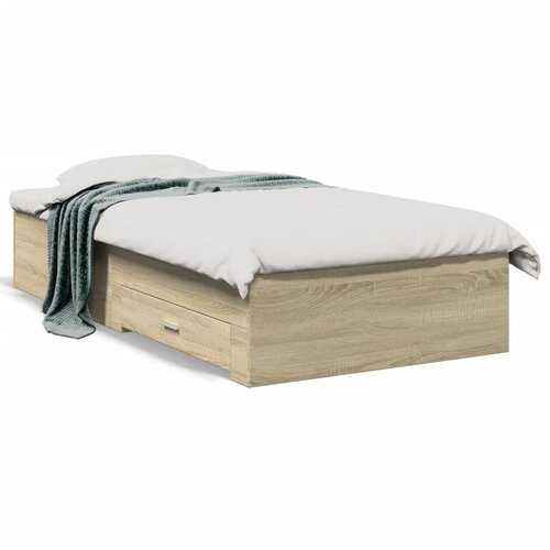 Maison Chic Posteljni okvir - Enojna postelja - Postelja za odrasle s predali sonoma hrast 90x200 cm inženirski les, (21695718) Slike