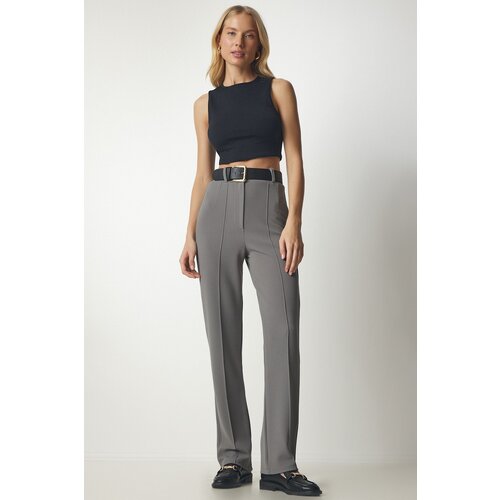  Women's Gray High Waist Casual Knitted Pants Cene