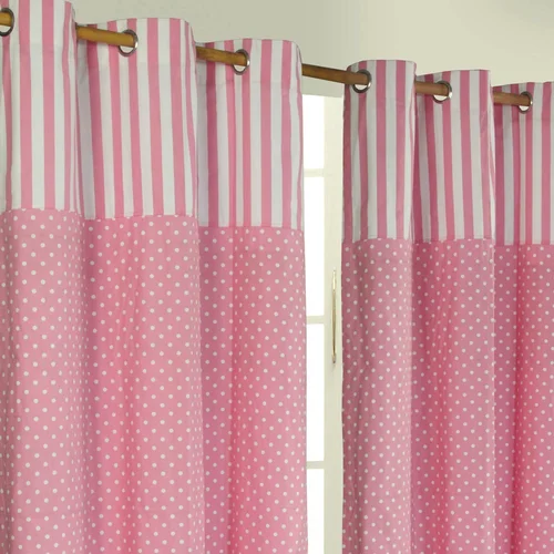 HOMESCAPES Polka Dots Pink Ready Made Eyelet Curtain Par, 137x228 cm Drop, (20749190)