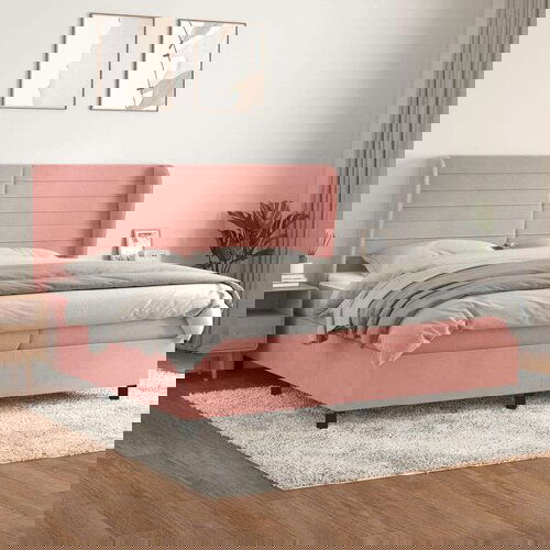  Box spring postelja z vzmetnico roza 200x200 cm žamet Slike