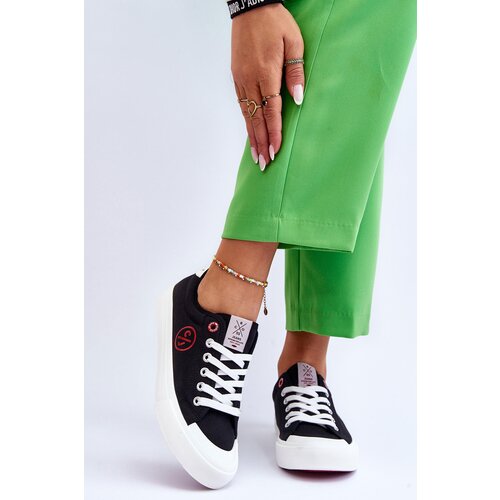 Kesi Womens Cross Jeans Fabric Sneakers LL2R4044 Black Slike