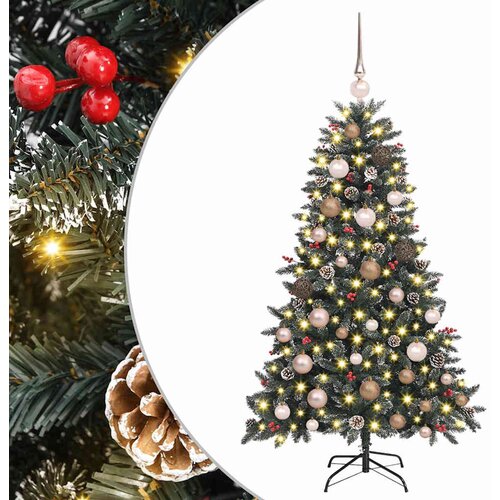 VidaXL Umjetno božićno drvce Zelena 120 cm PVC Plastika i Čelik - 120 cm s LED-ima i ružičastim zlatnim kuglicama Slike