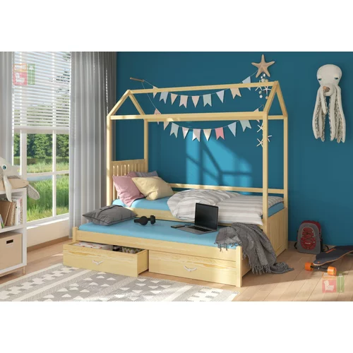ADRK Furniture Otroška postelja z dodatnim ležiščem Jonaszek - 80x180 cm - naravni bor