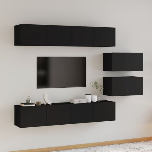 The Living Store Komplet TV omaric 6-delni črn inženirski les - Komplet TV Omaric, (21374767) Slike