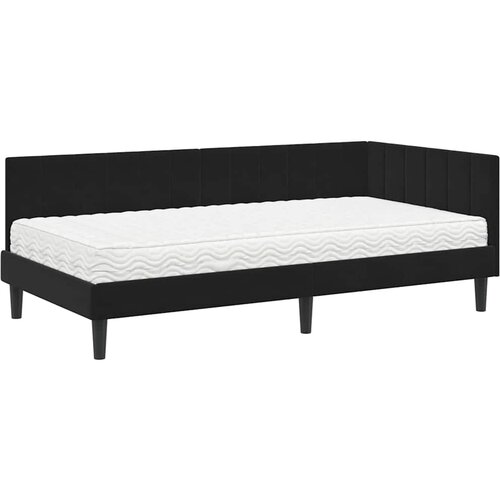 VidaXL Kotna postelja z vzmetnico z vzglavjem Črna 90 x 200 cm Žamet, (5000069812) Slike