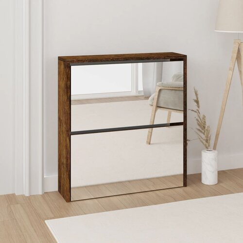 vidaXL Omarica za čevlje z ogledalom 2-nadstropna hrast 63x17x67 cm Cene